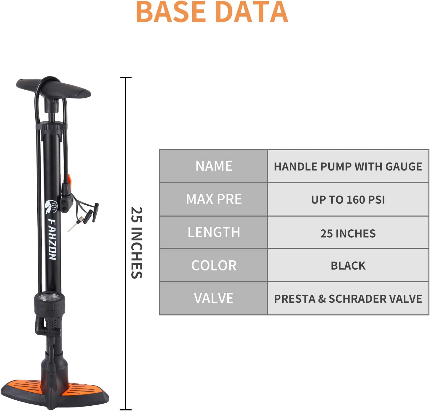 Bike Pump Bicycle Floor Pump with Pressure Gauge Bike Tire Bicycle Air Pump for 160 psi High Pressure Fits Presta and Schrader : Sports & Outdoors