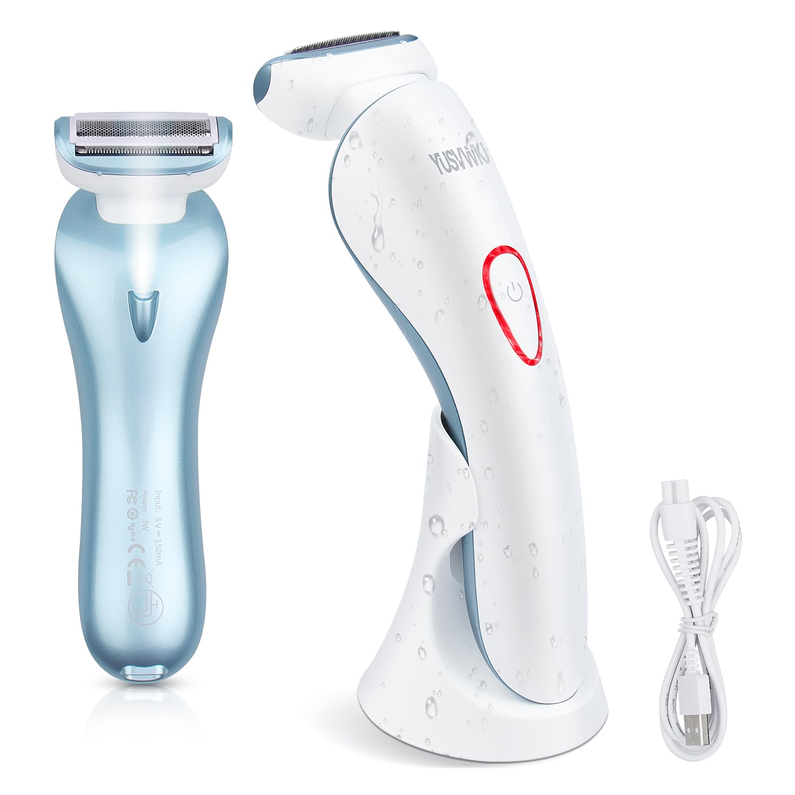 yusvwkj Electric Shaver for Women, Painless Womens Razor for Face Legs Underarms Bikini, Cordless Wet & Dry Lady Shaver for Women, Rechargeable Waterproof Lady Body Shaver with LED Light