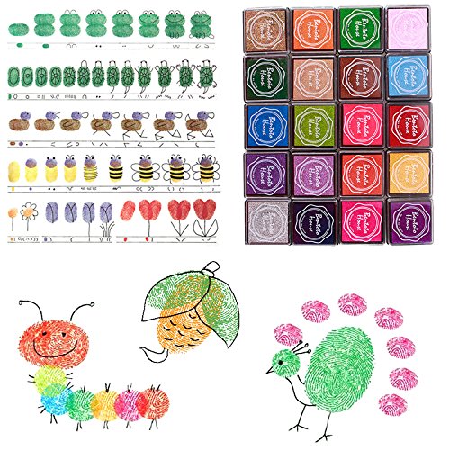 LOVOUS 20 Colors Rainbow Craft Finger Ink pads for Rubber Stamps Card Making Preschool Kids Finger Painting Training Washable Ink Pad Non-toxic