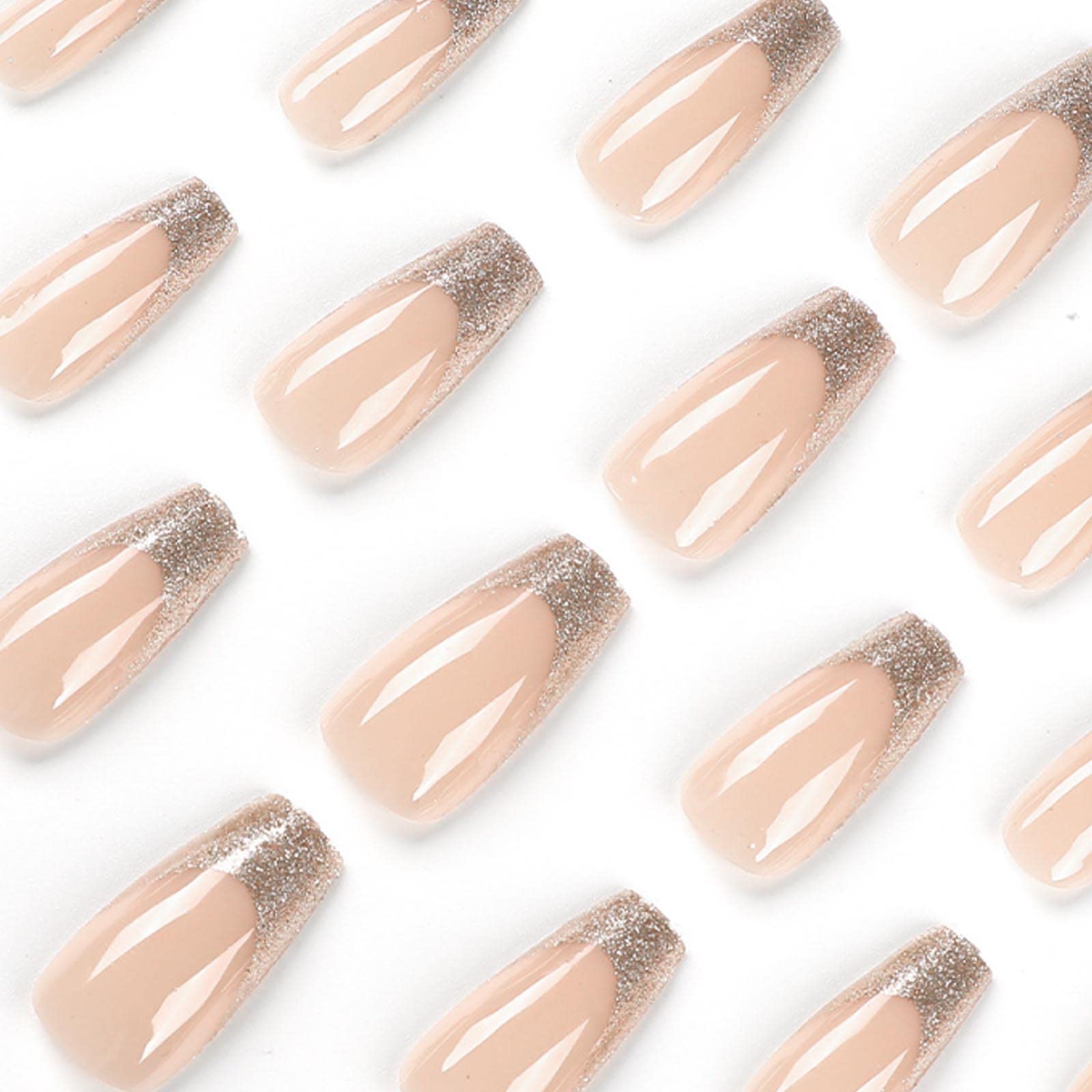 DANMANR Long Press on Nails Square French Fake Nails Full Cover Nude Acrylic False Nails for Women and Girls 24PCS (Gold Shiny) - Image 3