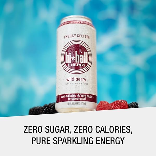 HIBALL CLEAN ENERGY DRINK – WILD BERRY – ZERO SUGAR, ZERO CALORIE SPARKLING WATER WITH 160MG ORGANIC CAFFEINE, 50MG ORGANIC GINSENG, 50MG ORGANIC GUARANA AND B VITAMINS – 16 FL OZ (8-PACK)