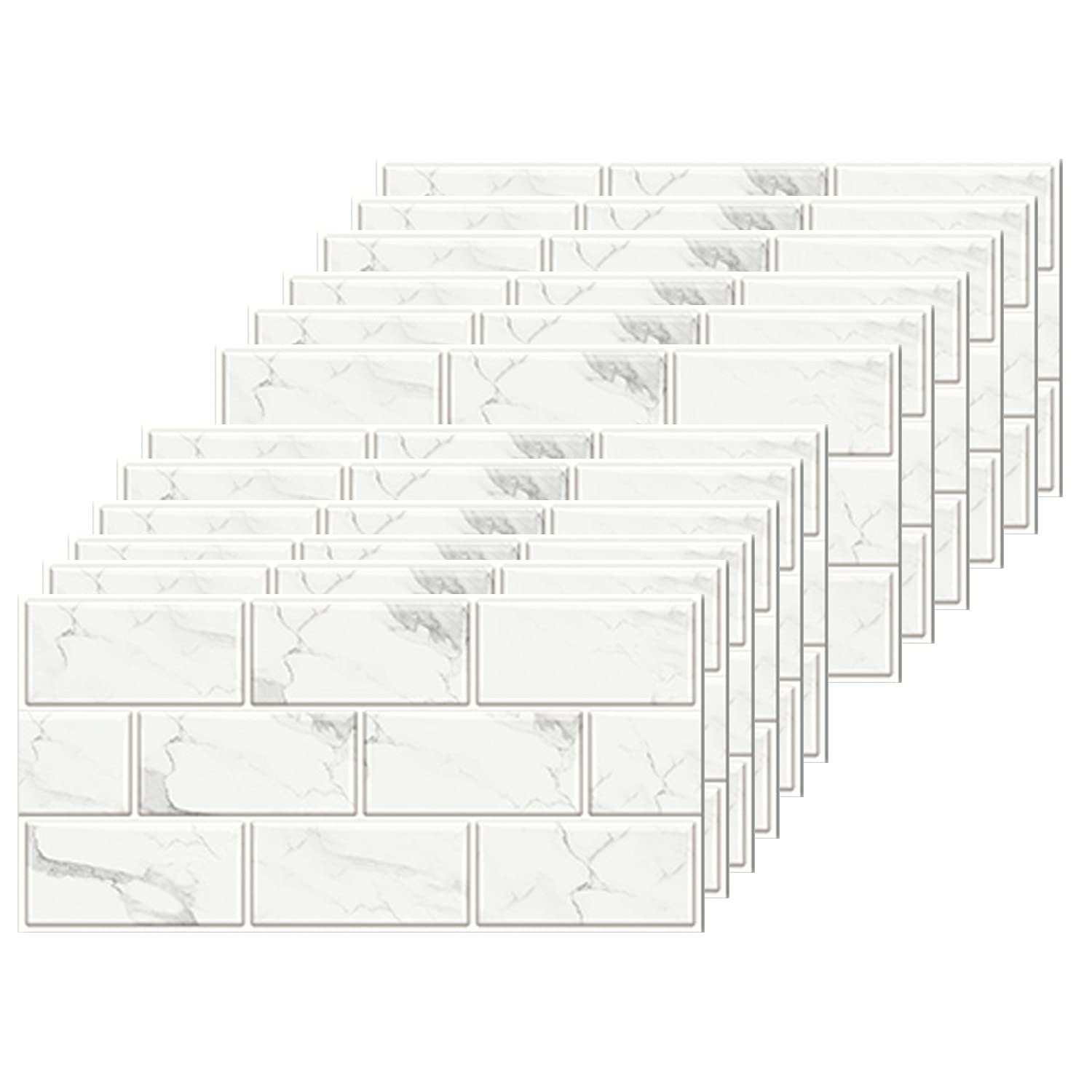 White Brick Tile Stickers for Bathroom Kitchen Waterproof Vinyl Stick on Tiles Backsplash Self Adhesives Wall Tile Transfers Peel and Stick Tile Decals for Living Room - 30x15cm (24 Sheets)