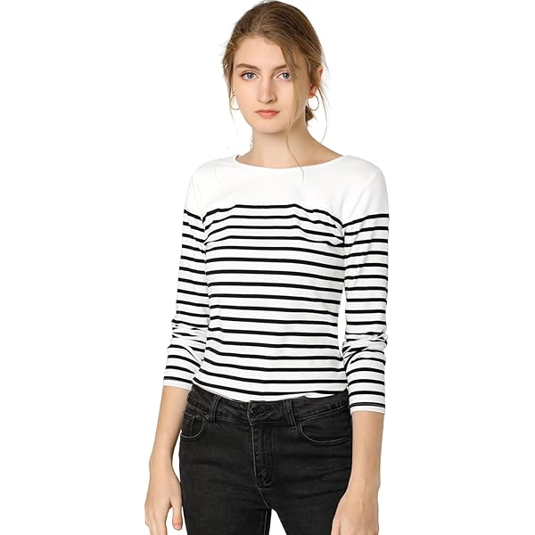 LilyCoco Womens 3/4 Length Sleeve Tops Breton Striped