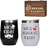 MRPAPA Mr. Right and Mrs. Always Right mug set12 oz stainless steel mug gift set couple mug gift set valentines day mug gift box (White (MRS) &Black(MR))