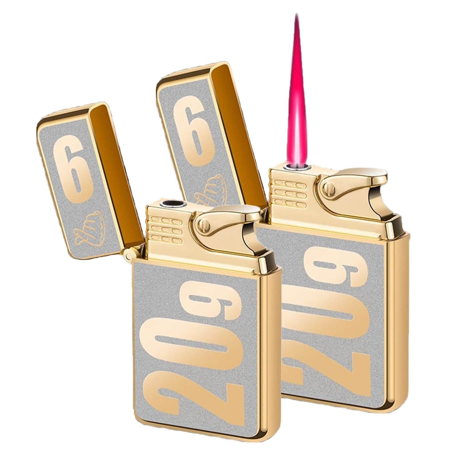 2 Pack Torch Lighters Butane Refillable Adjustable Jet Flame Torch Lighter, Red Fire Direct Injection Windproof, Safe,Classic Pocket Lighters (Without Butane)