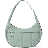 POIUGOYA Nylon Shoulder Bag For Women,Small Quilted Crescent Bag,Triple Zip Pocket Small Puffer Bag For Travel/Fitness