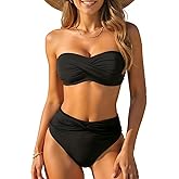 Tempt Me Women Bandeau Bikini Set Twist Strapless Two Piece Swimsuit High Cut High Waisted Bathing Suits