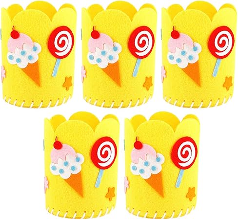 Amazon Toymytoy 5pcs子ども手芸キット手作りペン立て未完成不織布diyペンシルホルダーコップフェルトクラフトキット知育玩具ホビー用 イエローアイスクリーム メイキングトイ おもちゃ