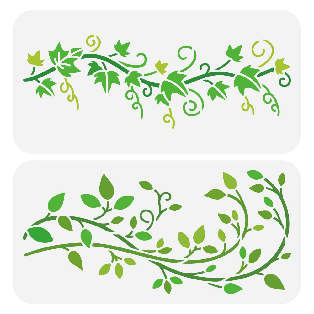 FINGERINSPIRE 2PCS Vine Leaves Stencil for Painting 15x30cm Large Vine Drawing Template Plastic PET Ivy Vine Painting Stencil Plant Theme Template for Home Wall Furniture Floor Decoration