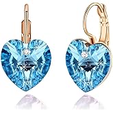Austrian Crystal Heart Drop Leverback Earrings for Women 14K Rose Gold Plated Hypoallergenic Jewelry