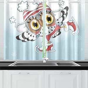 ZSHMG Cortinas de Cocina Búho Patines Sombrero de Rayas Cortinas de