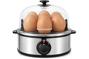 Elite Gourmet EGC648 Rapid Egg Cooker, 7 Easy-To-Peel, Hard, Medium, Soft Boiled Eggs, Poacher, Omelet Maker, Auto Shut-Off, 