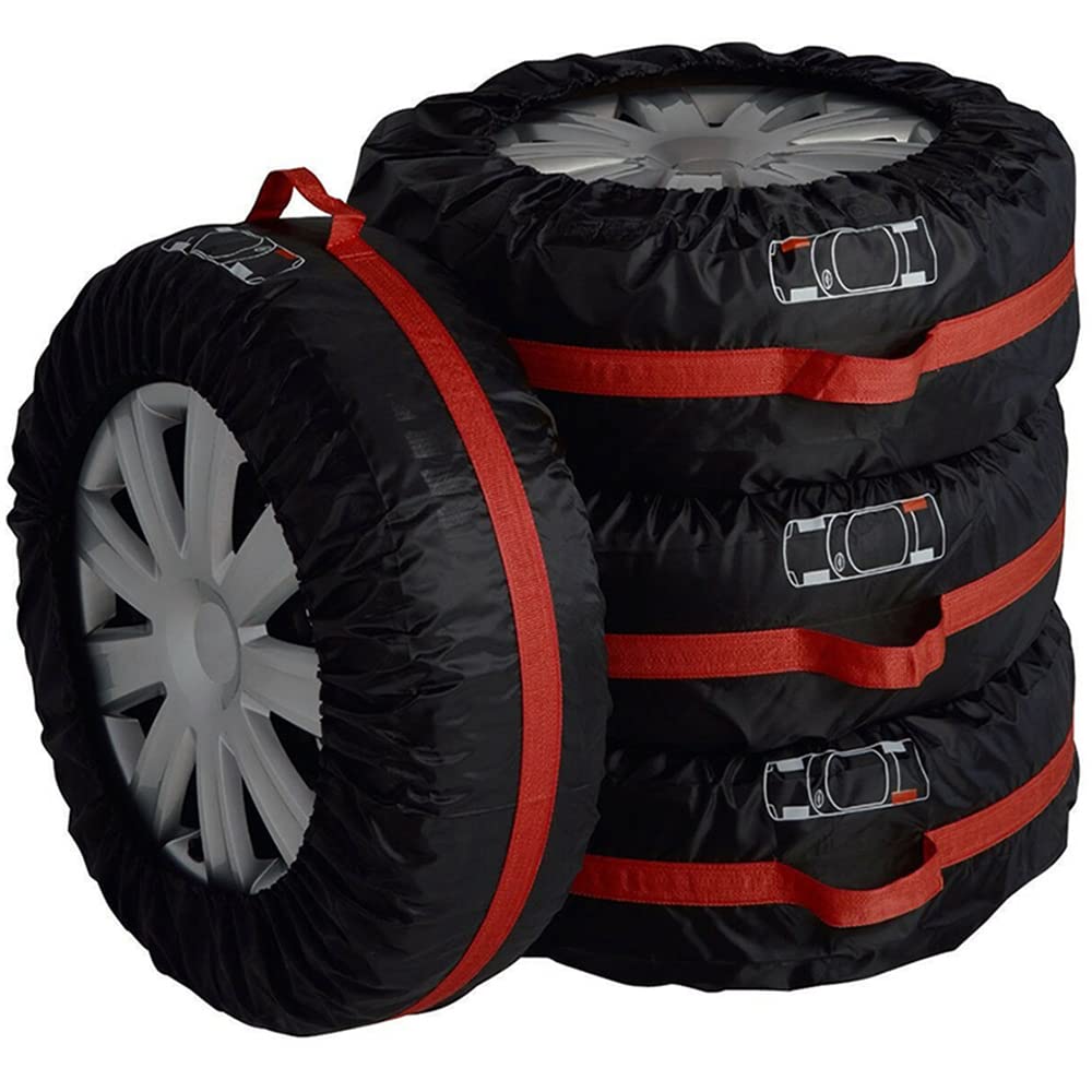 ELR Durable 4x4 Spare Tire Rim Covers Rain Resistant Tyres Tote Large Size Bag Wheel Protection Cover With Sturdy Handle Fit for 13”19” Tyre Pack of 4 Black (L 80CM/31 IN)