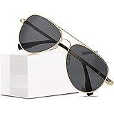 Canoazo Classic Aviator Sunglasses for Women Men Polarized Trendy Mirrored Pilot Shaped Sun Glasses UV Protection(Gold Frame/Black Lens)