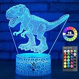 easuntec Dinosaur Toys 3D Night Light with Remote & Smart Touch 7 Colors + 16 Colors Changing Dimmable TRex Toys 1 2 3 4 5 6 7 8 Year Old Boy or Girl Gifts (TRex 16WT)