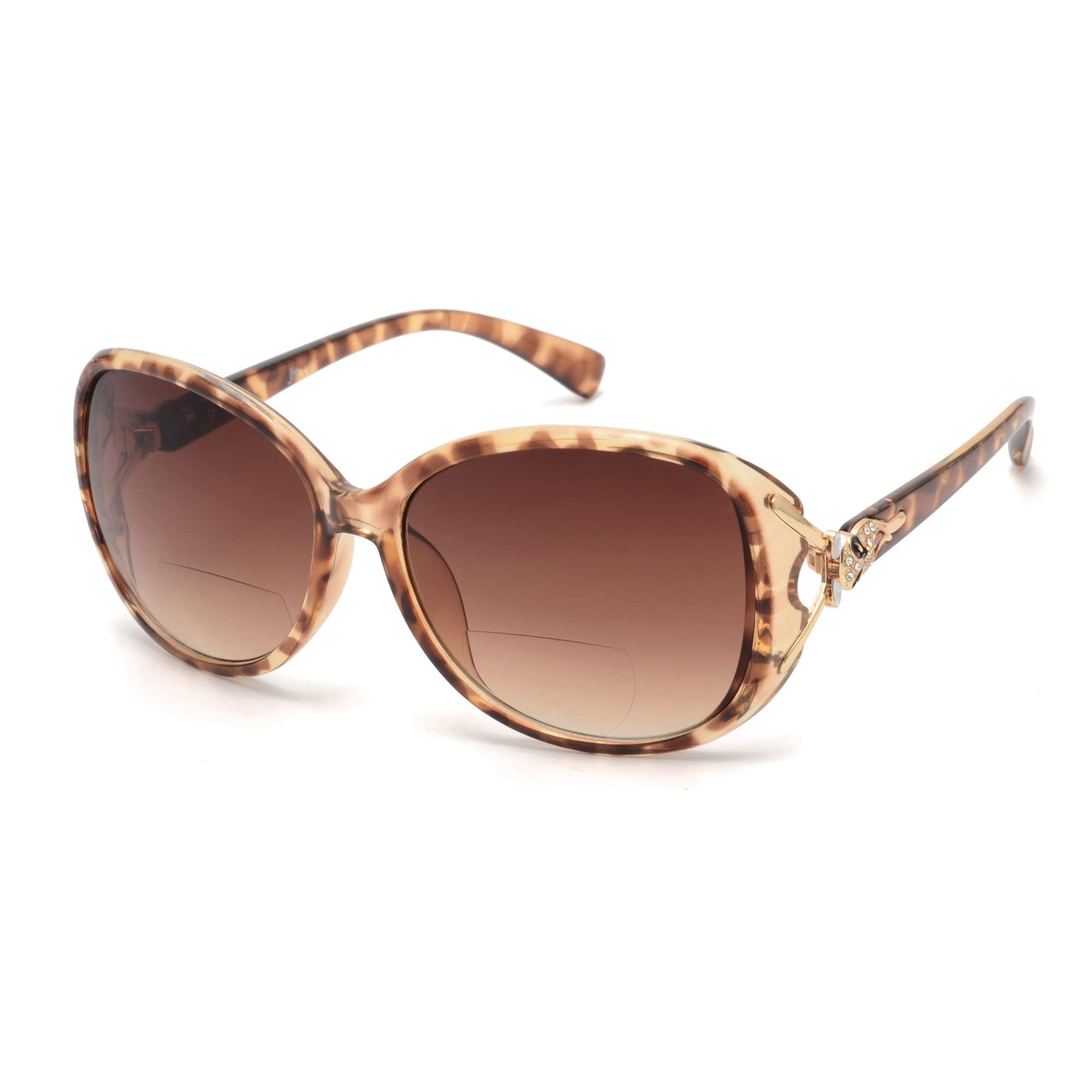 JM Classic Bifocal Reading Sunglasses for Women Vintage Reader Glasses Outdoor Brown(200838) +0.0