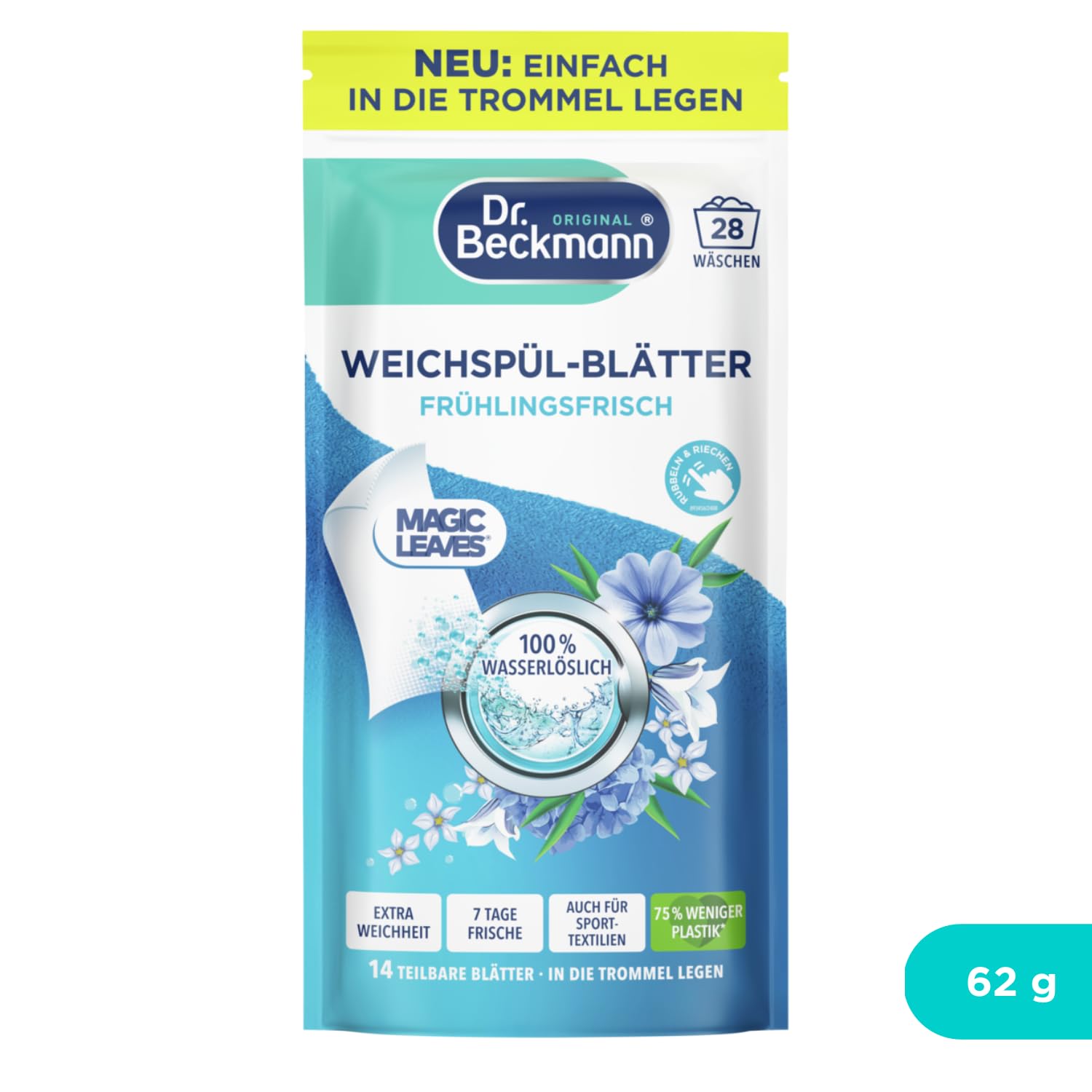 Dr. Beckmann Weichspül-Blätter Frühlingsfrische – 14 Blätter | Ultra-kompakt, 0 % Rückstände, Duftaktiv bei Berührung, bis zu 7 Tage Frische, ideal für Sportwäsche & Handtücher 3