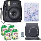 Fujifilm Instax Mini 11 Instant Camera Charcoal Gray + Fuji Film Value Pack (40 Sheets) + Shutter Accessories Bundle, Incl. Compatible Carrying Case, Quicksand Beads Photo Album 64 Pockets