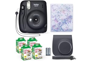 Fujifilm Instax Mini 11 Instant Camera Charcoal Gray + Fuji Film Value Pack (40 Sheets) + Shutter Accessories Bundle, Incl. Compatible Carrying Case, Quicksand Beads Photo Album 64 Pockets