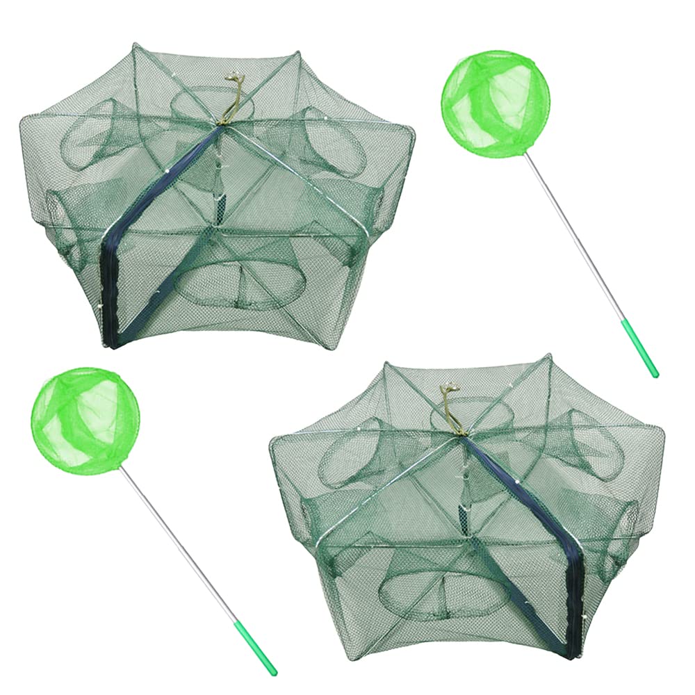 Folding Fish Trap, ZffXH 2pcs Fishing Bait Trap Foldable spider Crab Crayfish Fish Minnow Crawdad Shrimp Net Cast Portable Umbrella Fish Trap