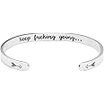 JoycuFF Women Bangle Bracelet Cuffs Open White Inspirational Girls Jewelry Engraved Encourage Mantra