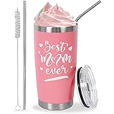 Fanunny Best Mom Ever Gifts from Son Daughter, Happy Birthday Christmas Mothers Day Ideas Gift for Women Inspirational Thank You Present - 20 OZ Travel Coffee Tumbler