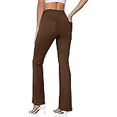 CHANLEED Women's Bootcut Yoga Pants, Wide Leg Leggings with Pockets High Waist Flare Dress Pants Petite/Regular/Tall（Dark Brown-XL）
