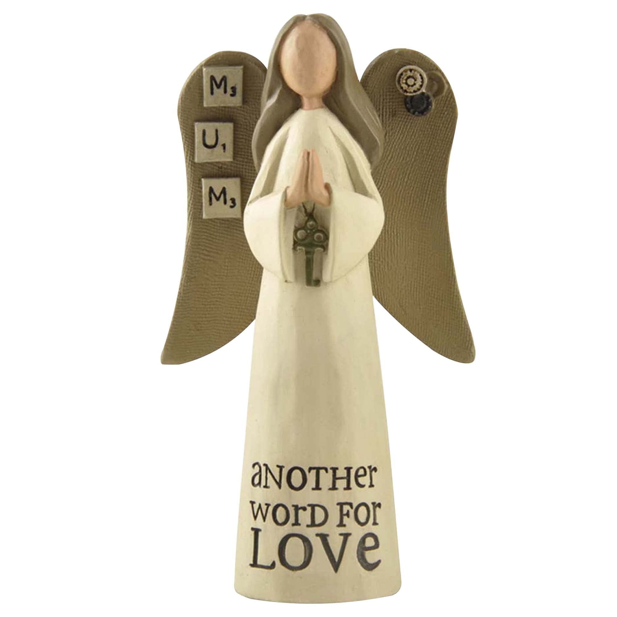 Feather & Grace Angel Figurine Mum Gift – Handcrafted Resin Angel Ornament with ‘Another Word for Love’ Message, Sentimental Mother Keepsake 14cm