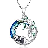 SHINYKEND 925 Sterling Silver Panda Necklace for Women, Bear Crystal Pendant Necklaces Jewelry Gifts for Wife Mom Mothers Day Christmas Valentine's Day 18+2 inch