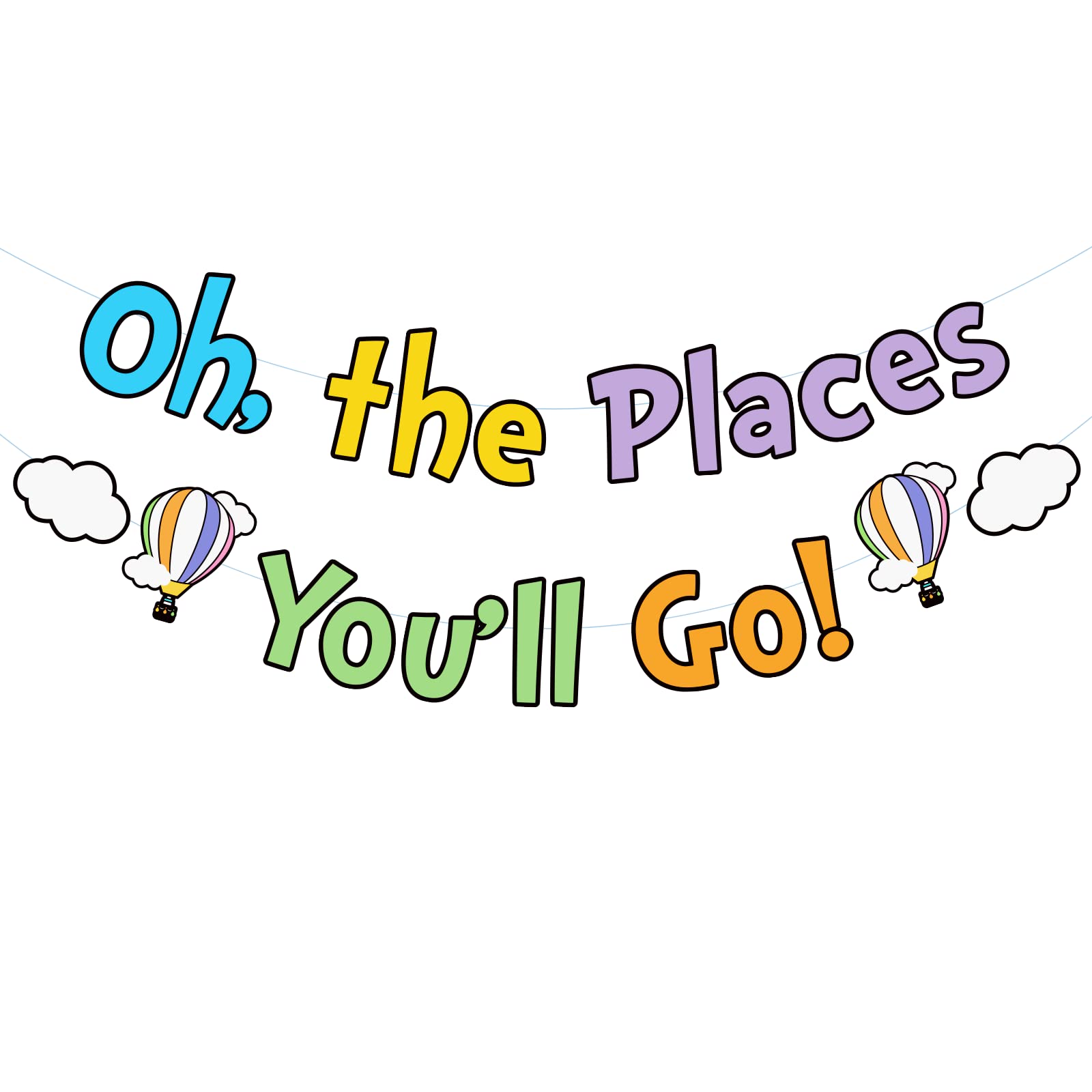 Photo 1 of Oh The Places You'll Go Banner Oh The Places You'll Go Decorations Kindergarten Graduation Party Decoration for Colorful Party Decoration First Birthday Banner Decoration