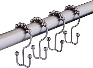 TENOVEL Rust Proof Stainless Steel Heavy Duty Roller Ball Double Shower Curtain Hooks, Brushed Bronze,Set of 12 Hooks