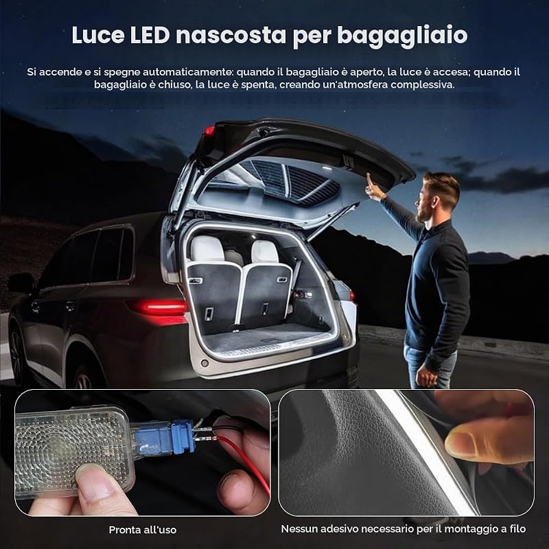 Striscia di luce del bagagliaio per auto, 4m Striscia Luminosa per Bagagliaio tagliabile flessibile,led bagagliaios auto,striscias LED per autos Trunk con Sensore Automatico,per autos,SUV,bianco