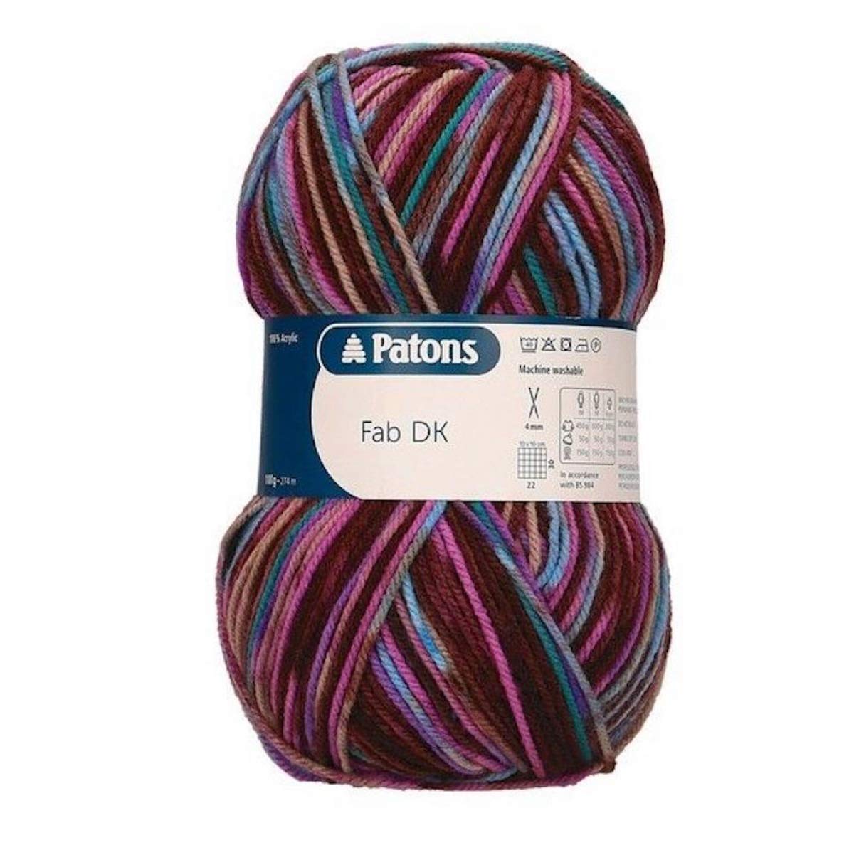 Patons Fab DK Kitting/Crochet Yarn Double Knitting Wool 100g Balls and 100% Acrylic Machine Washable & Tumble Dry Yarn - 44 Colours in The Range - Colour 2074 - Violet Print - 5 x 100g Balls