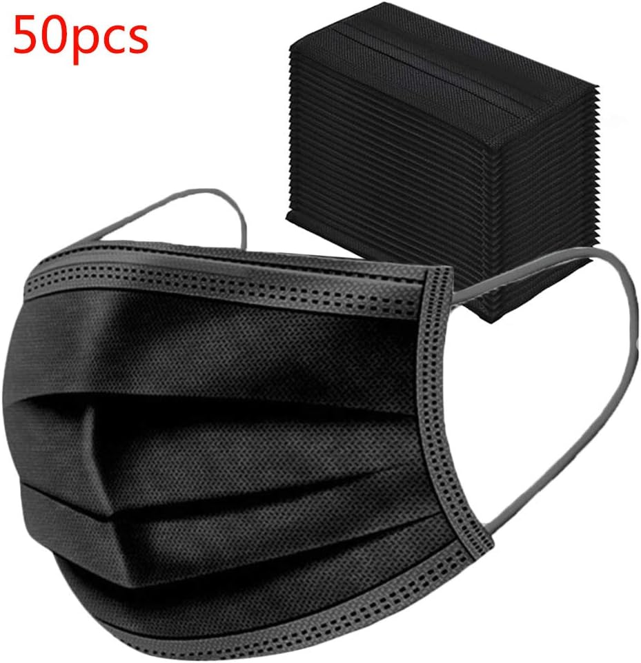 SHINEHUA Adult’s Disposable Face_Masks, Dust Protection, Black, Face_Cover with 3 Layers, Pack of 50