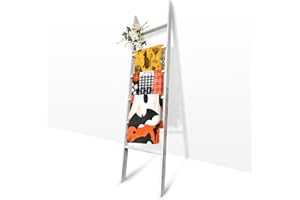 KINGLIVE 6-Tier Decorative Wooden Blanket Ladder - 5.5 Ft Wall-Leaning Quilt and Towel Rack, Farmhouse Style, Ideal for Living Room, Bedroom, Bathroom - Not for Climbing (Vintage White)