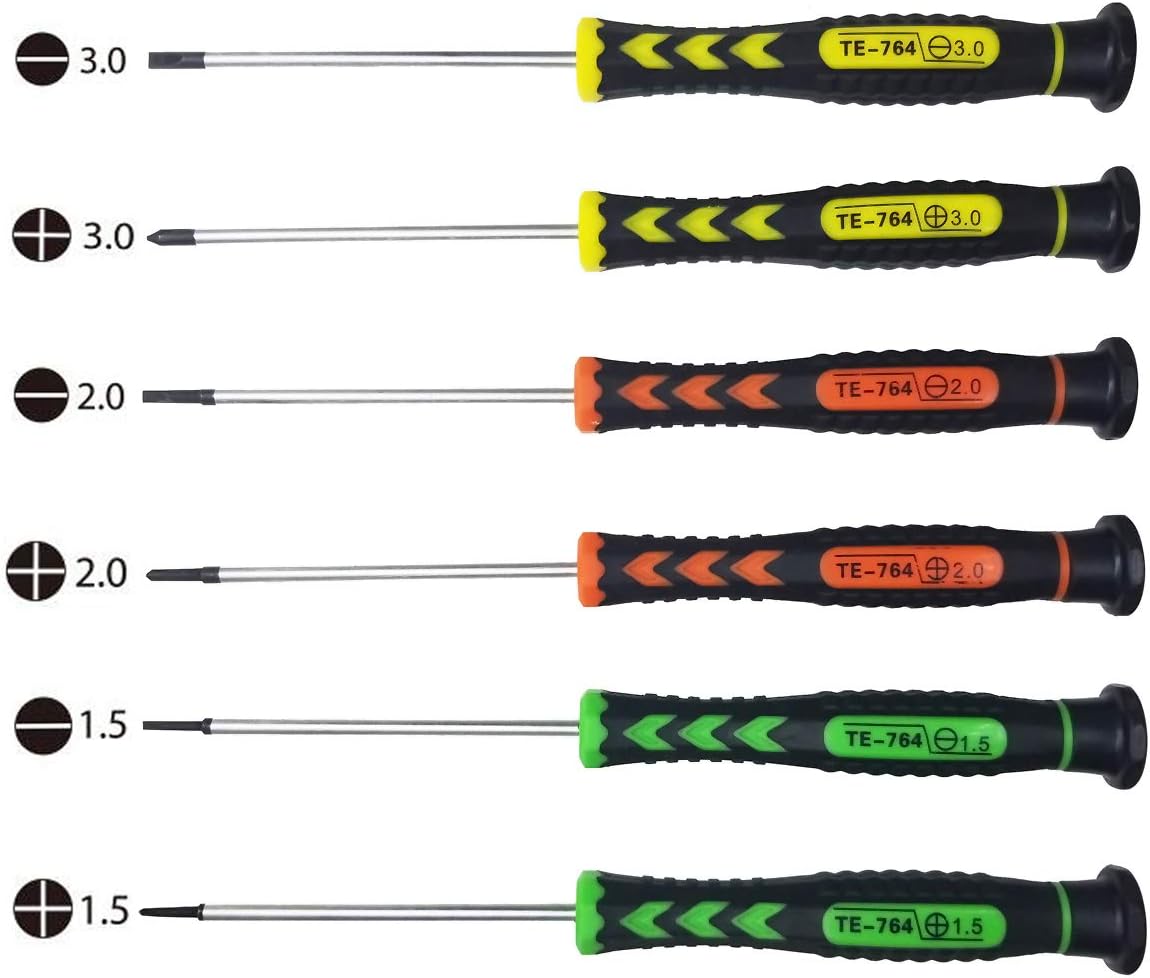 Screwdriver SET OF 6 - Magnetic Flathead and Phillips With NON-SKID Handle in Different SIZES / COLORS - Professional Repair Tool Kit For Electronics/ iPhone/ PC/ Jewelry/ Watch/ Eyeglass: Home Improvement