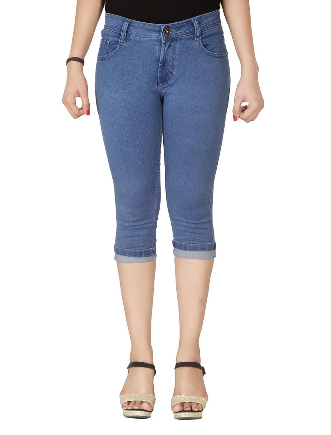 flirt nx women's stretchable mid blue capri