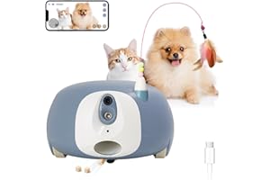 pumpkii Pet Camera Treat Dispenser, Cat Dog Camera, Automatic Pet Feeder with App Remote Control, 2 Way Audio, 1080P HD Mobile Camera with Night Vision, Interactive Replaceable Cat Teaser