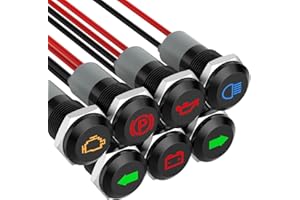Malictele Indicator Light, 12V LED Small Indicator Light Waterproof 1/2" Panel Cutout 12V 24V Metal LED Indicator Pilot Dash Light with 145MM Wires -7PCS