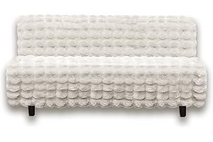 Snugglesinto Soft Faux Fur Sofa Cover Thick Shaggy Fuzzy Sectional Couch Cover Non-Slip Plush Sofa Slipcover Furniture Protector for Kids, Pets(Futon, White-Bubble)