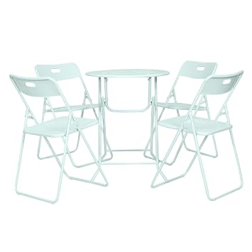 Outdoor Furniture Set Four Steel Folding Chairs With One Dining Table In Mint Garden Furniture Dining Set Patio Set Living Room Furniture Balcony Set By Hauser Bordeaux Collection Amazon In Home