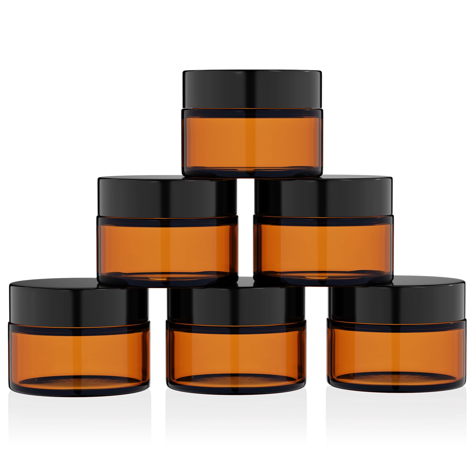 HOTUT 50ml Amber Glass Jars, 6 Pack Empty Cosmetic Jars with Lids and Inner Liners, Brown Travel Cosmetic Containers, Empty Glass Pots for Toiletries, Cosmetics, Powder, Lotion, Creams, Travel Use