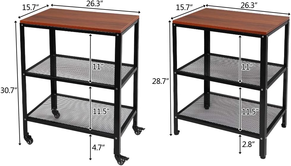 TUFFIOM 3-Tier Kitchen Microwave Cart, Rolling Kitchen Utility Cart, Standing Bakers Rack Storage Cart with Metal Frame for Living Room (Brown) - Standing Baker's Racks