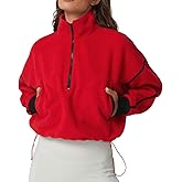 QINSEN Women's Half Zip Fleece Short Pullover Sweatshirt Winter Long Sleeve Cozy Sherpa Sweater Top