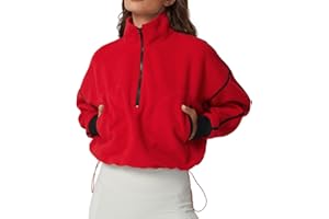 QINSEN Women's Half Zip Fleece Short Pullover Sweatshirt Winter Long Sleeve Cozy Sherpa Sweater Top