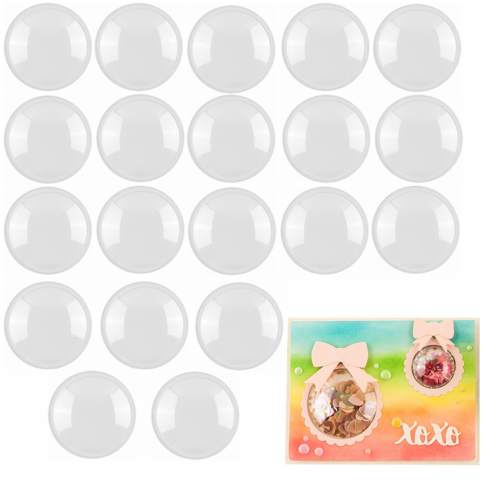 Briartw 20 PCS 2-1/2" Diameter Round Shaker Covers for Shaker Cards Making Scrapbooking Low Profile Shaker Pourch Covers Dimensional Shaker Domes Plastic Clear Puffy Shaker Window Blister — image 1