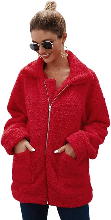 red shaggy jacket