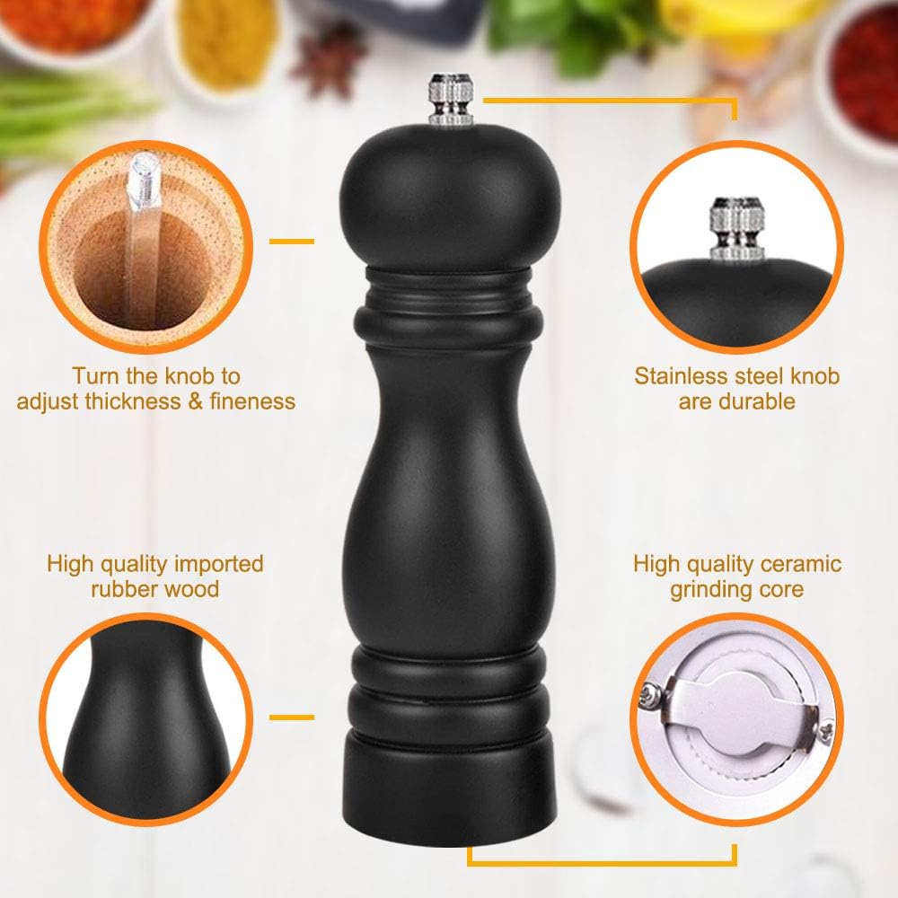 Salt and Pepper Grinder Set including with Adjustable Ceramic Core, Wood Pepper Mill and Salt Grinder - Image 4