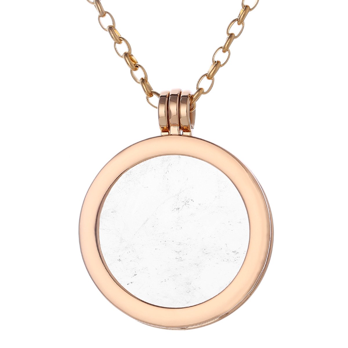 Morella Women Necklace 70 cm 27.5" Stainless Steel Gold and Pendant with Gemstone Mountain Crystal Coin 33 mm 1.3" Chakra Plate in Velvet Bag