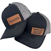 Trouble Hat Set, 2-Pack Where I Go Trouble Follows Matching Hats, Funny Trucker Hats with Faux Leather Patches